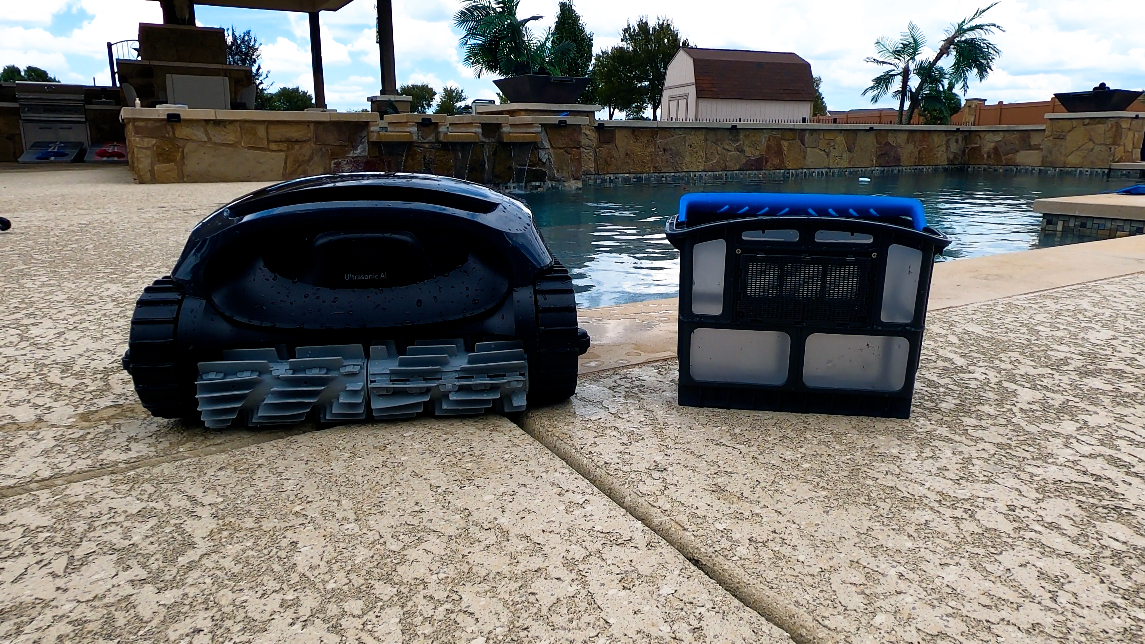 Beatbot AquaSense 2 Robot Filter Basket Poolside Closeup View