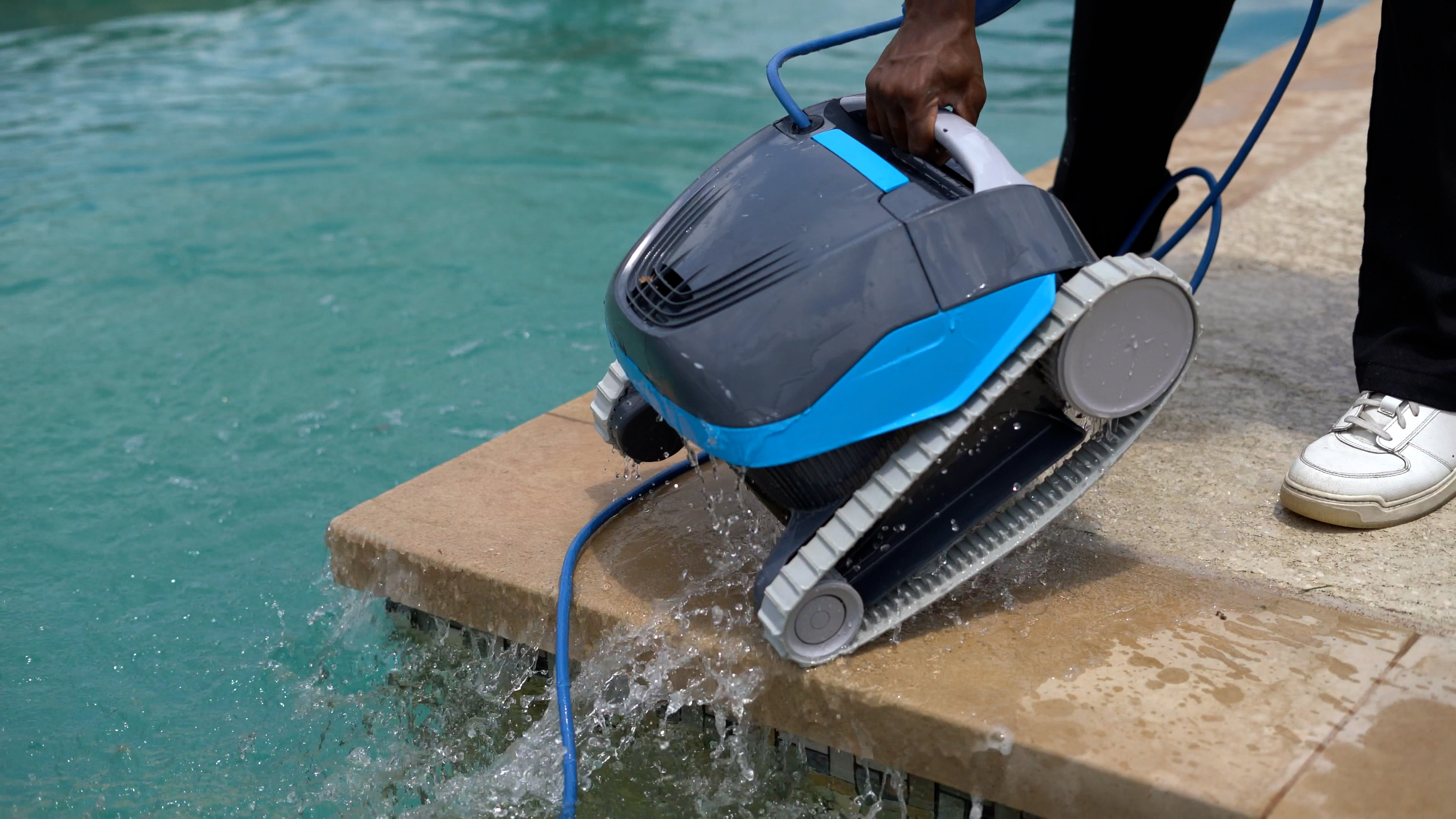 Dolphin Cayman Robot Being Lifted Out Of Pool