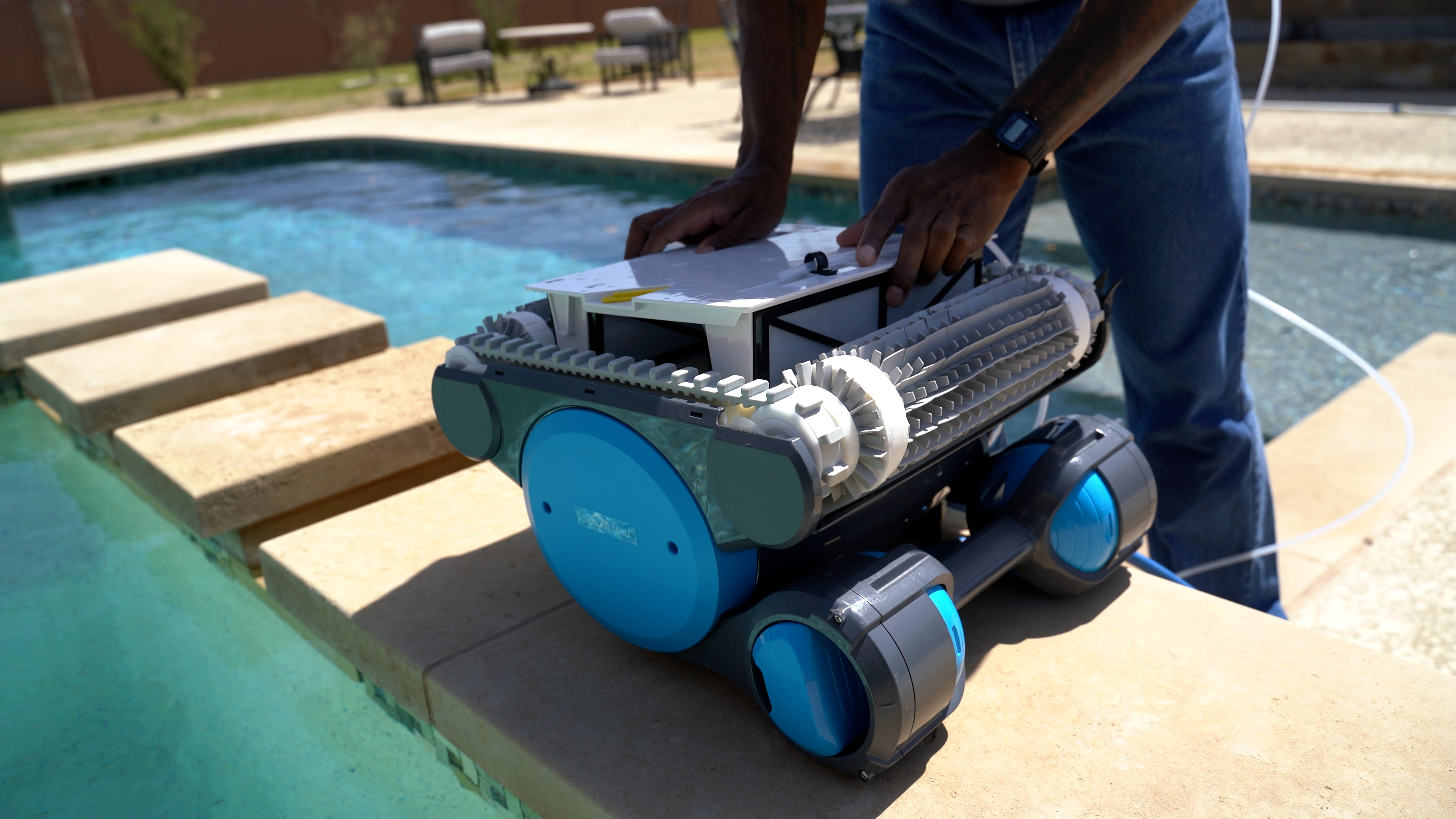 Dolphin Premier Robot On Pool Edge Being Serviced