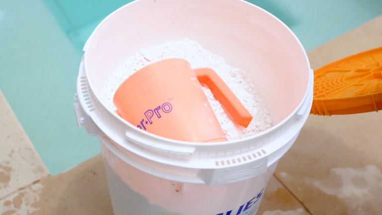 Leslies 3 Inch Jumbo Tabs Orange Scoop In Open Bucket Of Granules