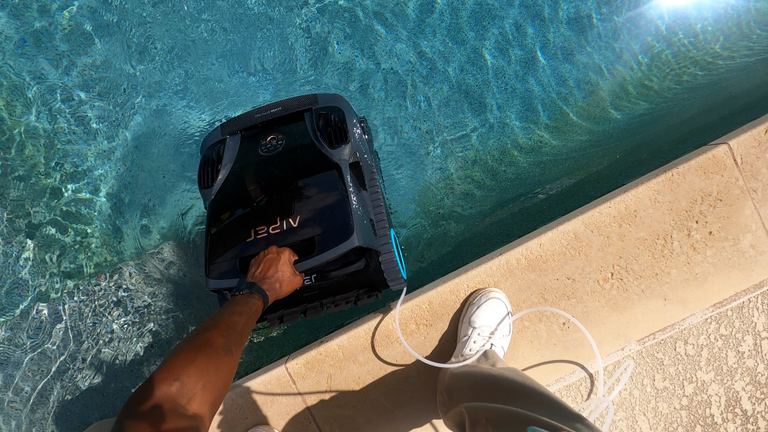 Aiper Scuba X1 Pro Max Lowering Into Water POV With Tube