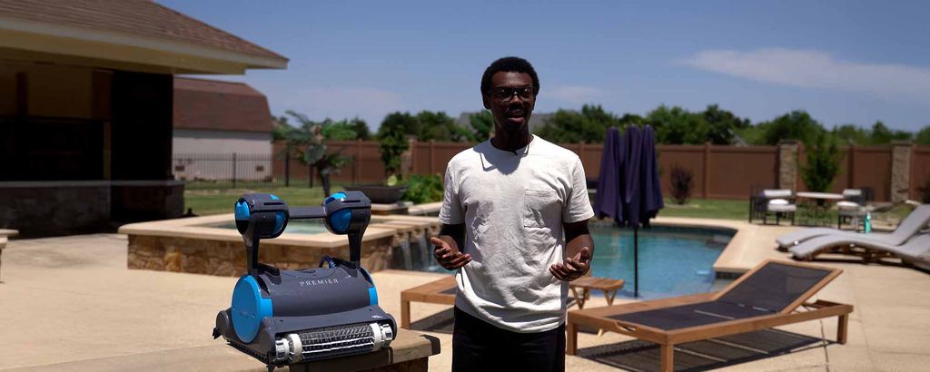 Robotic pool cleaner being tested in a real pool